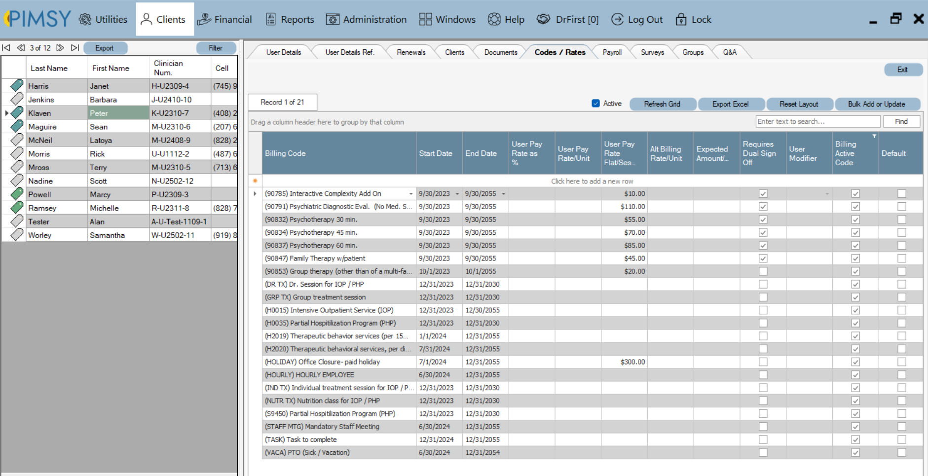 How to Set up Payroll (Codes / Rates) for Your Users – PIMSY EHR Help Desk