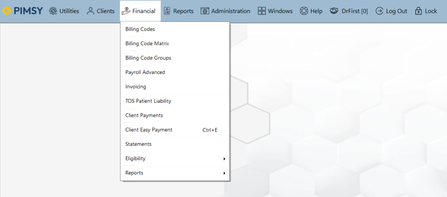 How to Navigate the Financial Menu – PIMSY EHR Help Desk